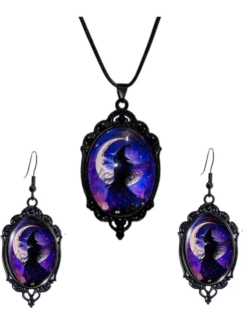 Women’s Blue Jewelry Witch Set Halloween Victorian Punk Gothic Necklace Earring